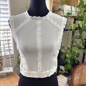 Self E Ivory Lace Detail Back Tie Hippie Boho Top